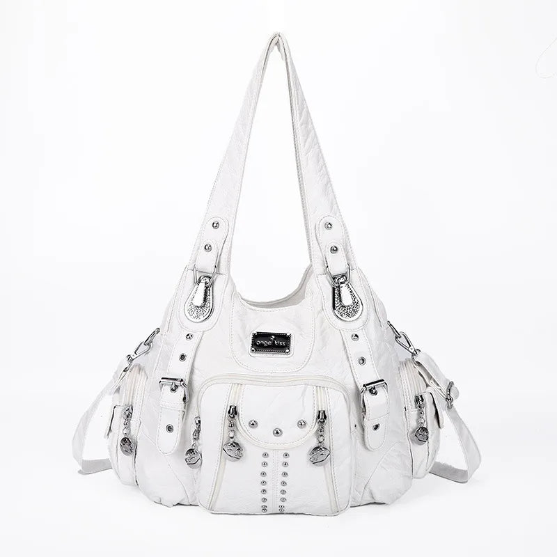Angelkiss Women Bag Large Handbags Satchel Top-handle PU Shoulder Bag Vintage Dumpling Pack Multi-pockets Shoulder Bags Purse