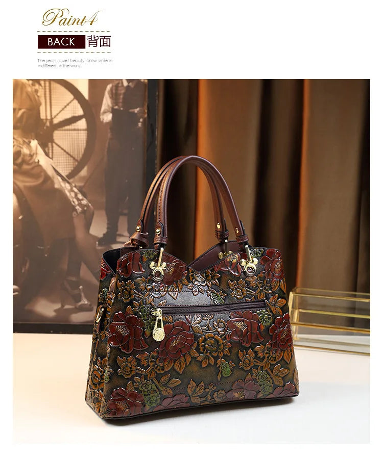 Light Luxury PU Leather Tote Bag Large Capacity Crossbody Women Bag Fashion Vintage Flower Pattern Purse and Handbag