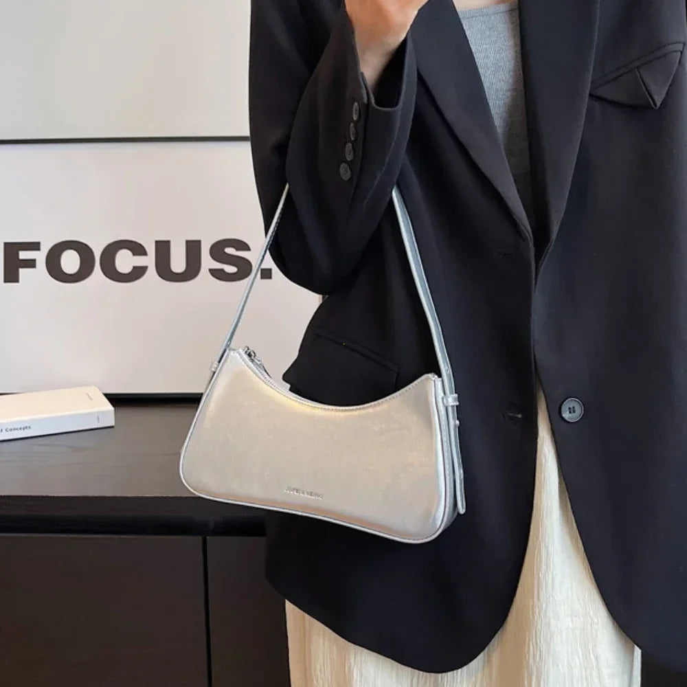 Small Cute Underarm Shoulder Bags for Women 2024 Trend Design Leather Handbags and Purses Y2K Silver Red Hand Bag Women Bag