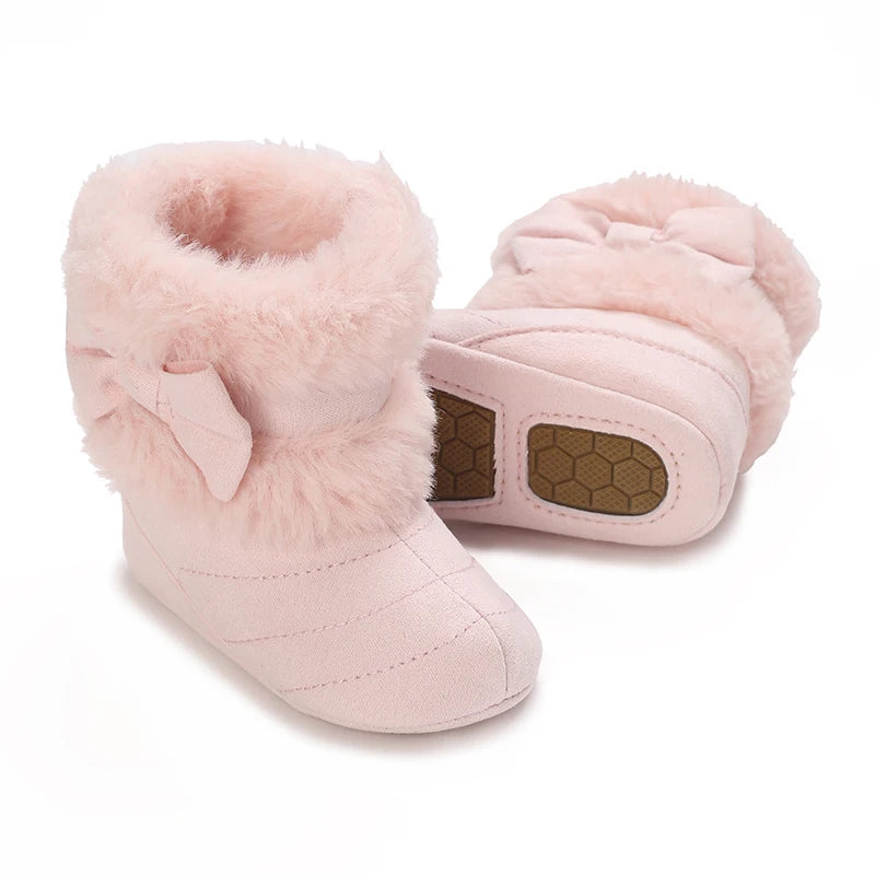 0-18M baby shoes Girls winter plush comfort snow boots cute bow cotton shoes baby soft soled non-slip toddler shoes