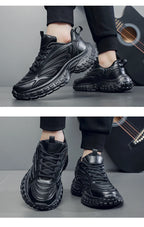 Men's Thick-soled Sports Running Shoes with A Breathable Mesh and Laced Solid Color Simple Design Spring and Summer Flat Shoes