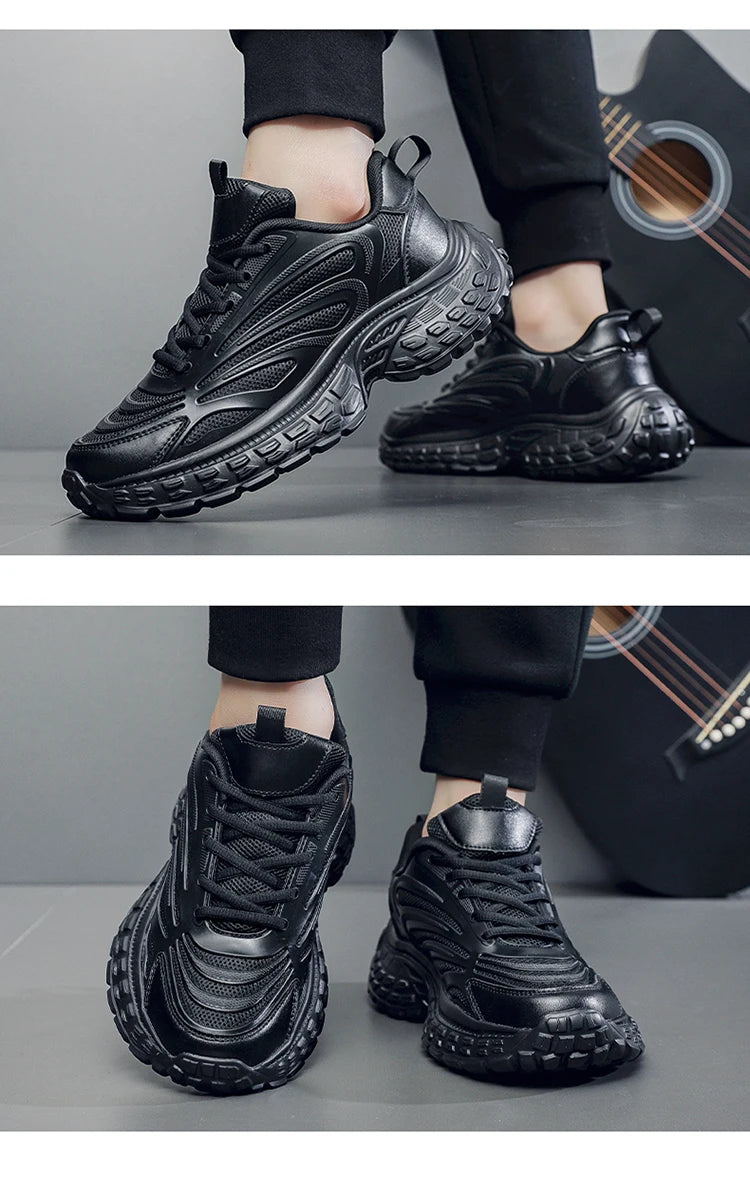Men's Thick-soled Sports Running Shoes with A Breathable Mesh and Laced Solid Color Simple Design Spring and Summer Flat Shoes