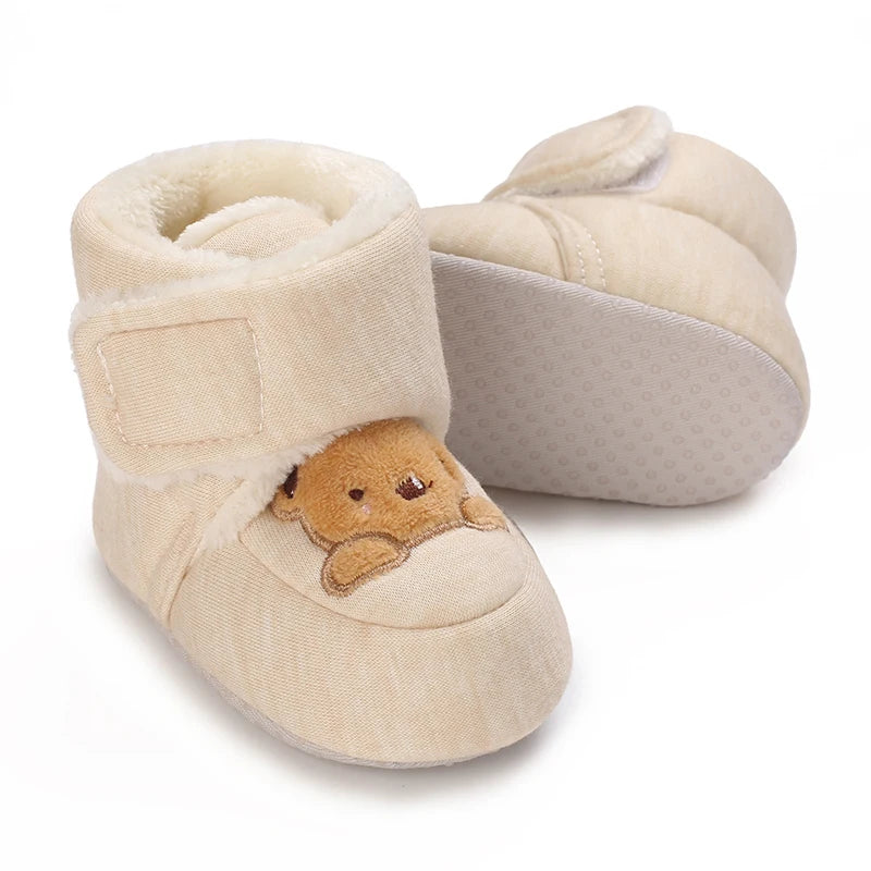 Cute Bear Baby Shoes Cartoon Soft Soled Snow Boots for Infant Boy Girl Autumn Winter Warm Thicken Plush Kids First Walkers 0-18M