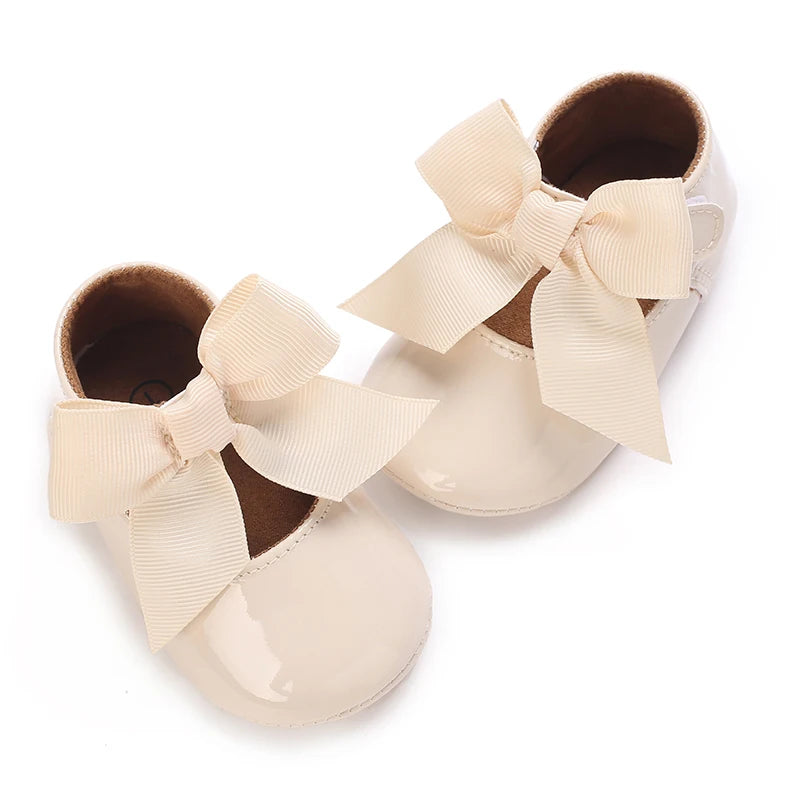 Baby Shoes Bowknot Rubber Sole Anti-slip PU Ballet Slippers Baby Girl Dress Shoes First Walker Toddler Crib Shoes