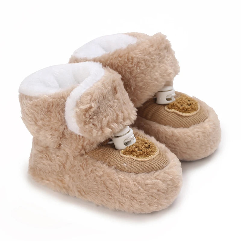 Cute Bear Baby Shoes Cartoon Soft Soled Snow Boots for Infant Boy Girl Autumn Winter Warm Thicken Plush Kids First Walkers 0-18M