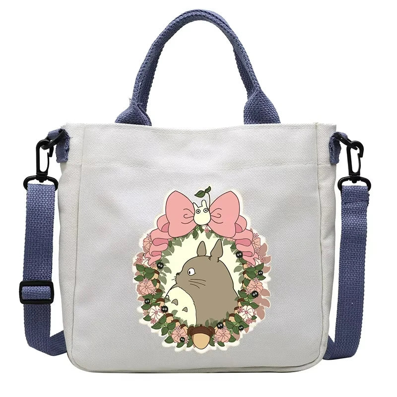 Cartoon Totoro Canvas Women Bag Boys Girl Simple Light Handbag Tote Bags Cute Cartoon Anime Crossbody Shoulder Packet Gift