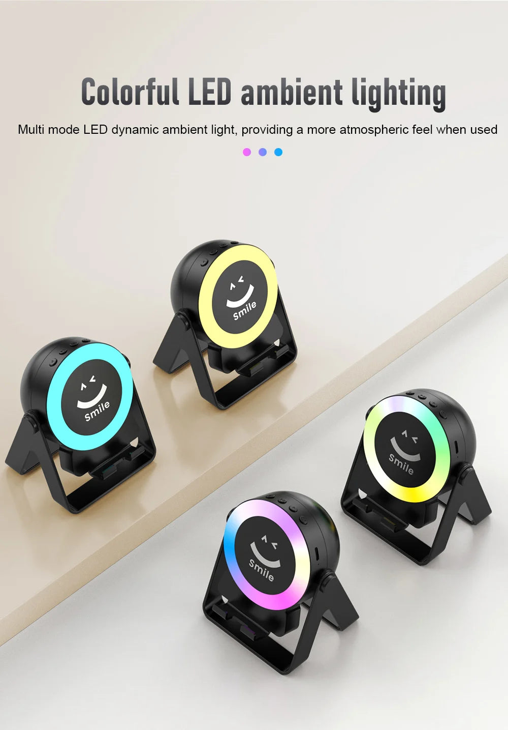 New Cell Phone Holder Stand With Bluetooth 4 IN 1 Wireless Induction Audio Speaker 360° Rotation Stand with LED