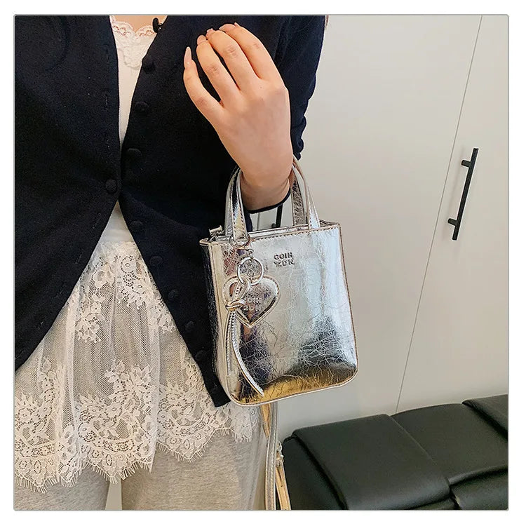 Korean Women Bag Silver Mini Small Square Bag Texture Vogue Versatile Shoulder Purses Crossbody Bag Lady Handbags
