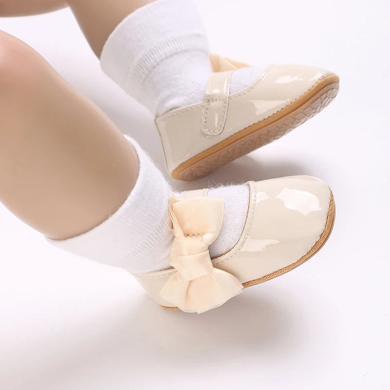 0-1 Year Old Baby Walking Shoes PU Leather Soft Sole Anti Slip Butterfly Bow Newborn Baby Shoes Breathable Anti Slip