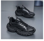 Men's Thick-soled Sports Running Shoes with A Breathable Mesh and Laced Solid Color Simple Design Spring and Summer Flat Shoes