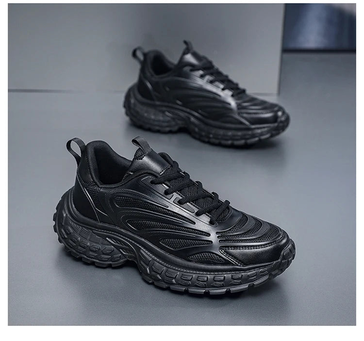 Men's Thick-soled Sports Running Shoes with A Breathable Mesh and Laced Solid Color Simple Design Spring and Summer Flat Shoes