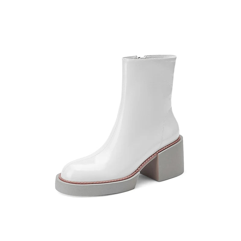 2021 New White Winter Women Shoes Genuine Leather Women Boots Platform Chunky Boots Women Solid Women Shoes High Heel Boots