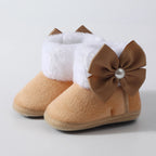 Toddler Baby Shoes Fall Winter Girls Boots Infant cotton Fuzzy First Walker Soft Sole Furry Bow Non-slip First Walker Shoes