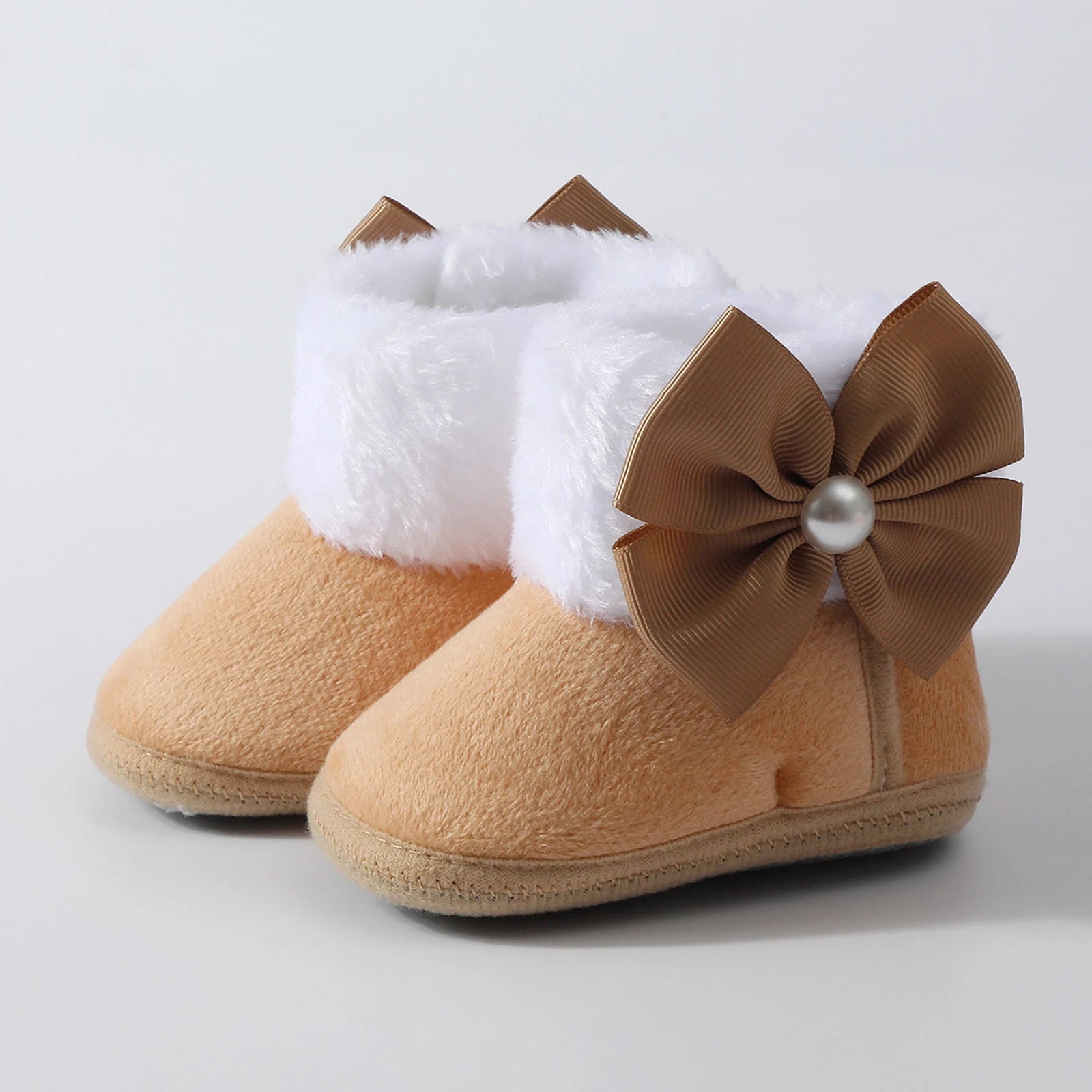Toddler Baby Shoes Fall Winter Girls Boots Infant cotton Fuzzy First Walker Soft Sole Furry Bow Non-slip First Walker Shoes