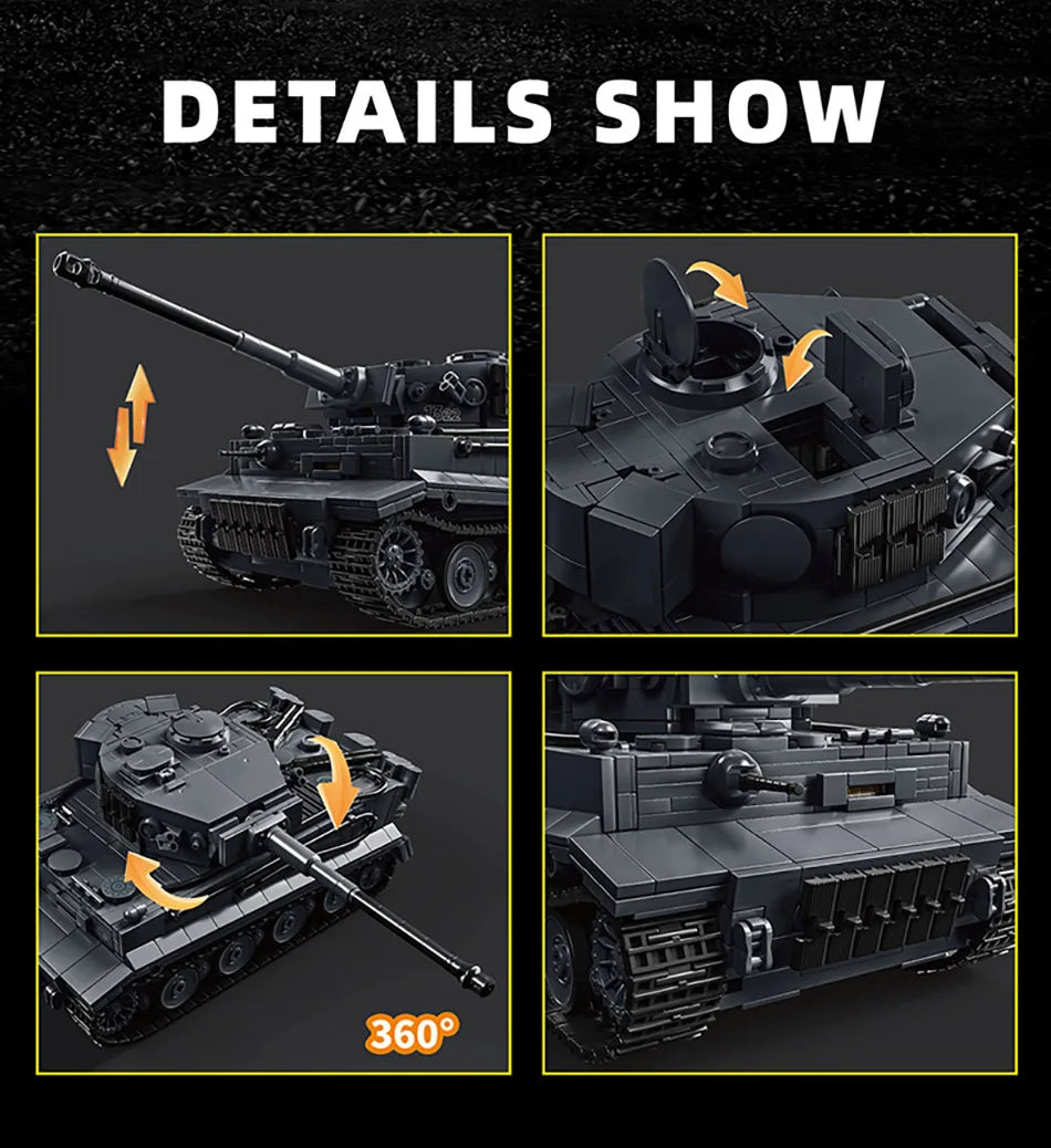 WW2 Military 1/28 Scale Franz Staudegger Tiger Heavy Tank Building Blocks Set War World 2 Tiger Tanks Model Toys For Boys Gifts