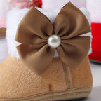 Toddler Baby Shoes Fall Winter Girls Boots Infant cotton Fuzzy First Walker Soft Sole Furry Bow Non-slip First Walker Shoes