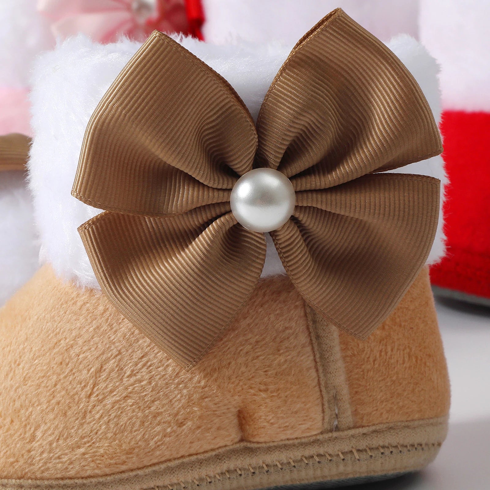 Toddler Baby Shoes Fall Winter Girls Boots Infant cotton Fuzzy First Walker Soft Sole Furry Bow Non-slip First Walker Shoes