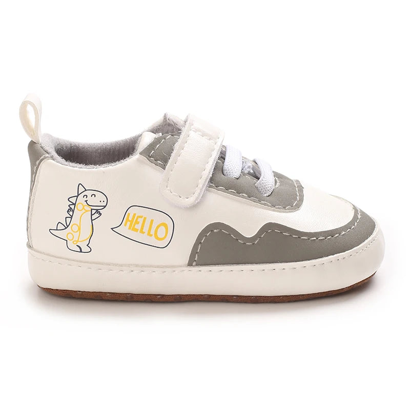 New Color Blocked 0-18M Spring And Autumn Baby Shoes For Men And Women PU Cartoon Printed Casual Sports Soft Soled Baby Walking