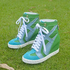 White Punk Style Women Shoes Lace-up heel height 8CM Platform Shoes Woman Real Leather Ankle Rock Boots Patchwork Woman Sneakers