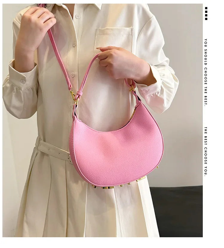 French handbag women bag semi-circular crescent single shoulder armpit bag fashionable commuting niche letter crossbody handbag