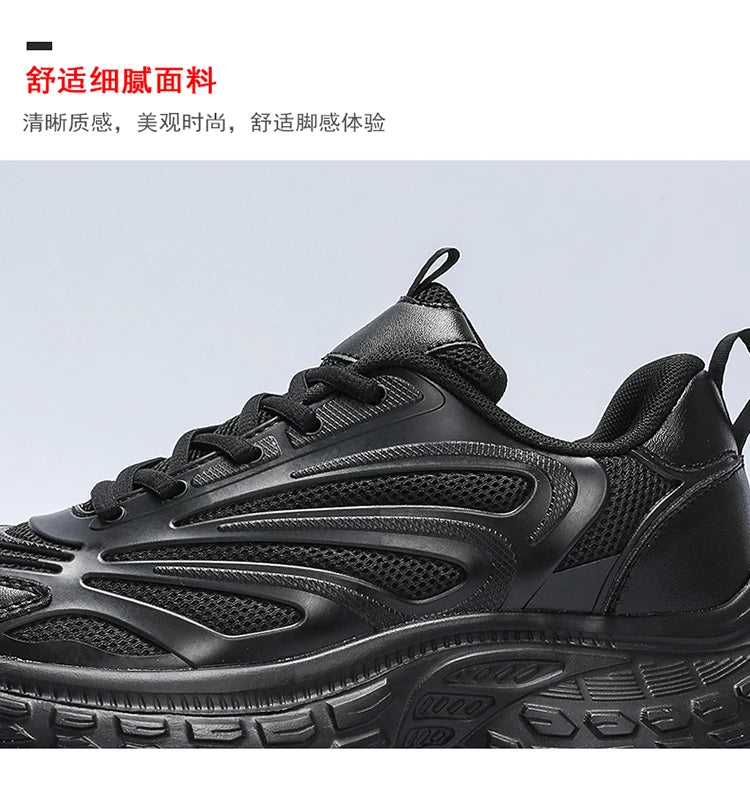 Men's Thick-soled Sports Running Shoes with A Breathable Mesh and Laced Solid Color Simple Design Spring and Summer Flat Shoes