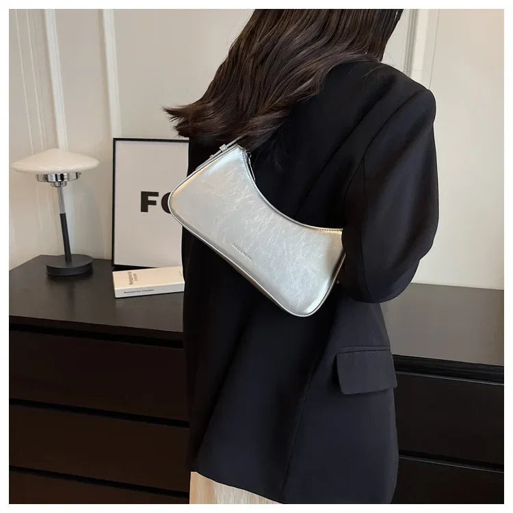 Small Cute Underarm Shoulder Bags for Women 2024 Trend Design Leather Handbags and Purses Y2K Silver Red Hand Bag Women Bag