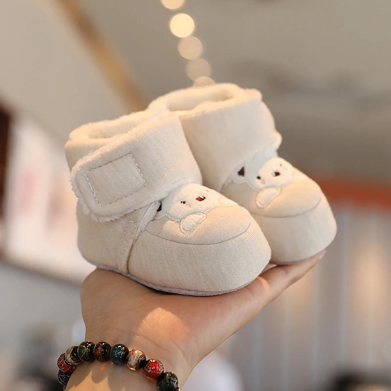 Cute Bear Baby Shoes Cartoon Soft Soled Snow Boots for Infant Boy Girl Autumn Winter Warm Thicken Plush Kids First Walkers 0-18M