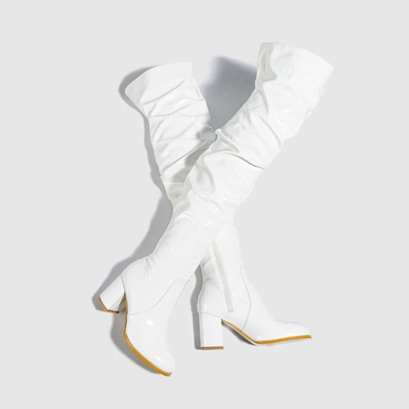 New Women's Long Boots Patent Leather Over The Knee Boots Sexy Womens Pumps Fashion Thick Heels Women Shoes Zlp Zapatos De Mujer