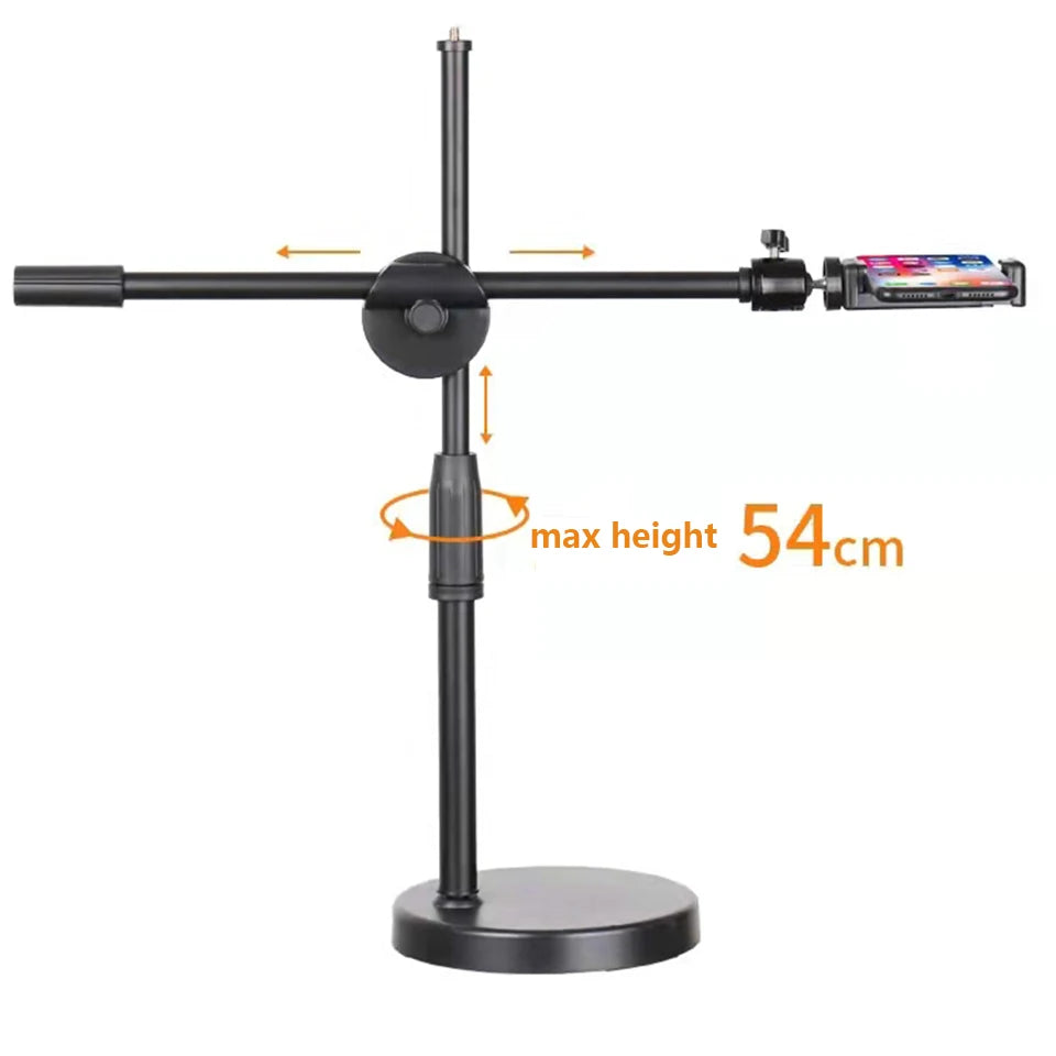 Overhead Tripod Table Tabletop Shooting Stand Tripods with Mobile Phone Holder Boom Arm for Smartphones Photography