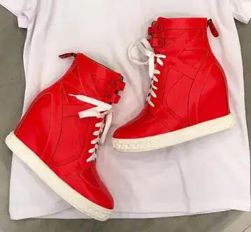 White Punk Style Women Shoes Lace-up heel height 8CM Platform Shoes Woman Real Leather Ankle Rock Boots Patchwork Woman Sneakers