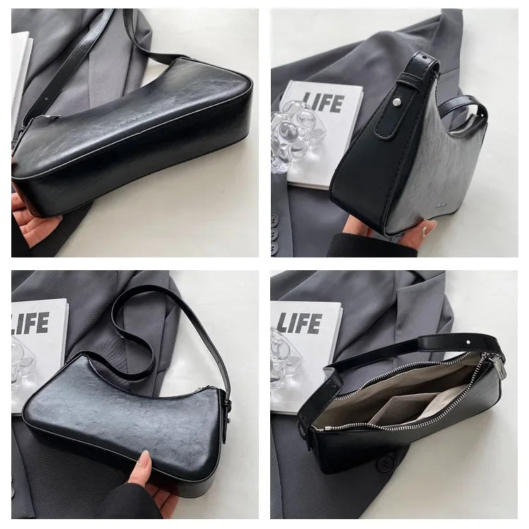 Small Cute Underarm Shoulder Bags for Women 2024 Trend Design Leather Handbags and Purses Y2K Silver Red Hand Bag Women Bag