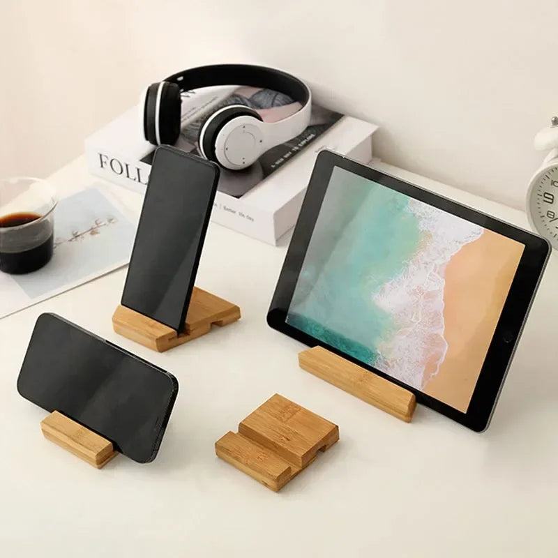 VIKEFON Desktop Bamboo Phone Holder Practical Wooden Smartphone Charging Stand Creative Lazy Multi-functional Stand