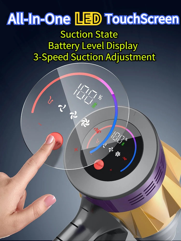 550W Cordless Vacuum Cleaner 45000Pa,Stick Vacuum with Touch Display,Removable Battery,Handheld Dust Cleaners For Home Clean