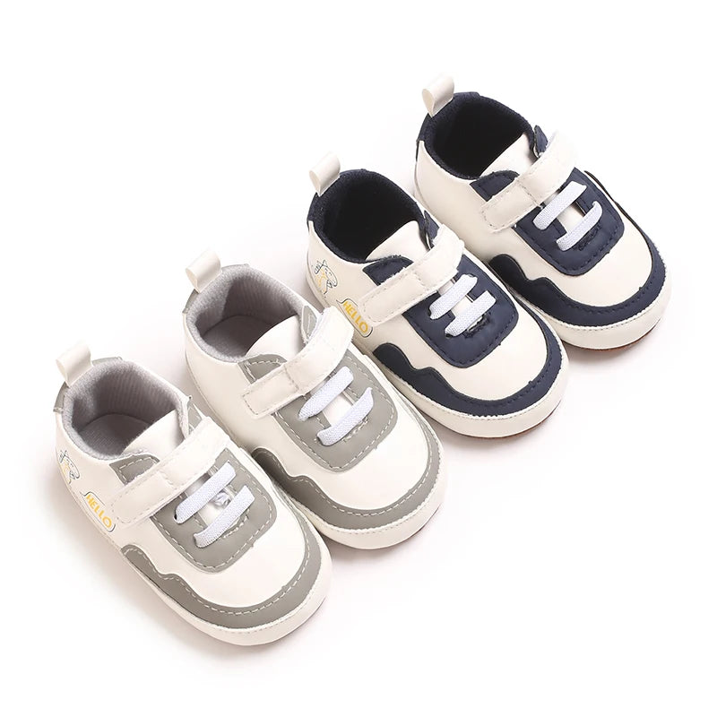 New Color Blocked 0-18M Spring And Autumn Baby Shoes For Men And Women PU Cartoon Printed Casual Sports Soft Soled Baby Walking