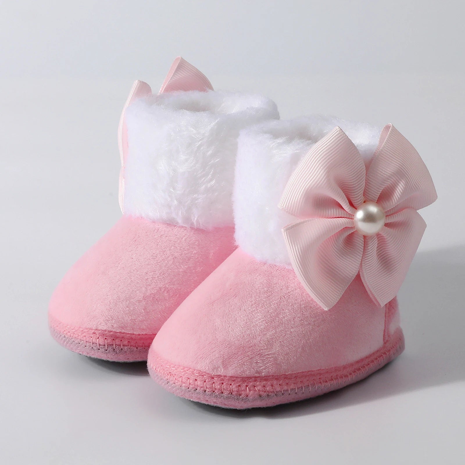 Toddler Baby Shoes Fall Winter Girls Boots Infant cotton Fuzzy First Walker Soft Sole Furry Bow Non-slip First Walker Shoes