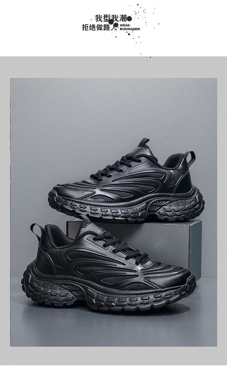 Men's Thick-soled Sports Running Shoes with A Breathable Mesh and Laced Solid Color Simple Design Spring and Summer Flat Shoes