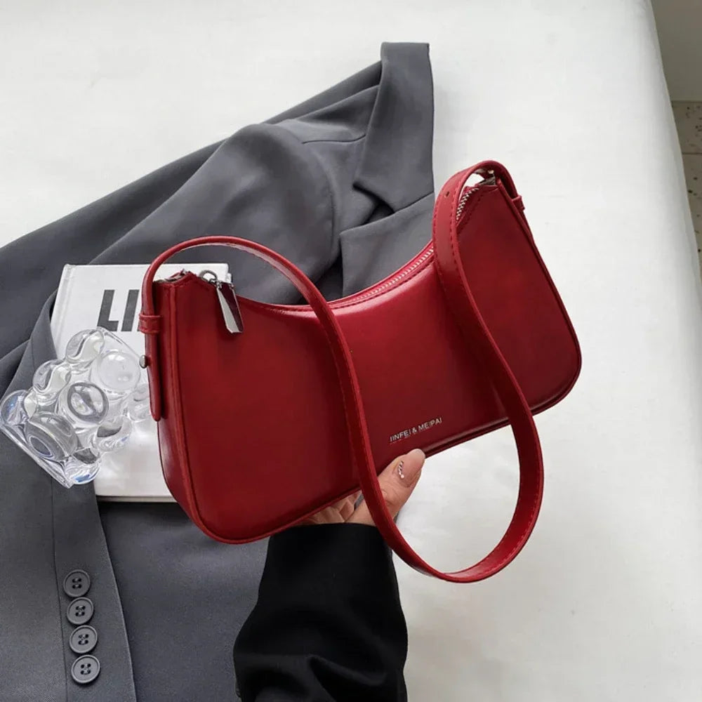 Small Cute Underarm Shoulder Bags for Women 2024 Trend Design Leather Handbags and Purses Y2K Silver Red Hand Bag Women Bag