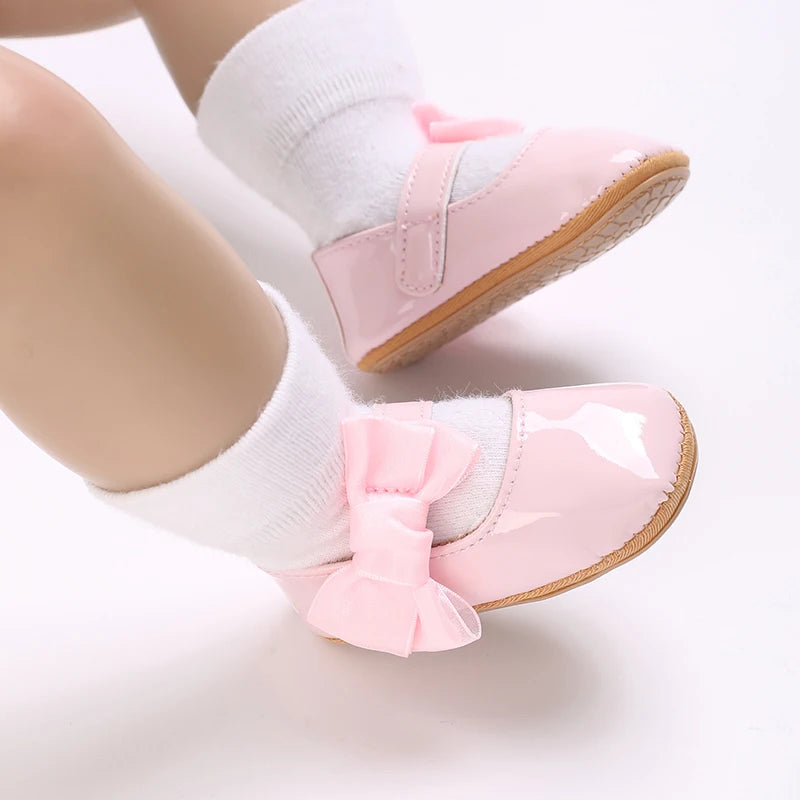 0-1 Year Old Baby Walking Shoes PU Leather Soft Sole Anti Slip Butterfly Bow Newborn Baby Shoes Breathable Anti Slip