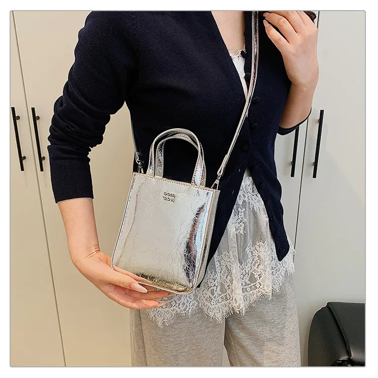 Korean Women Bag Silver Mini Small Square Bag Texture Vogue Versatile Shoulder Purses Crossbody Bag Lady Handbags