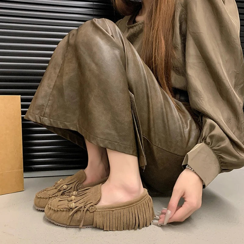 Soft Soled Retro Women Shoes Spring New Round Flat Shoe Fashion Womens Tassel Bean Shoes Casual Women Sports Shoe Zapatosbaratos