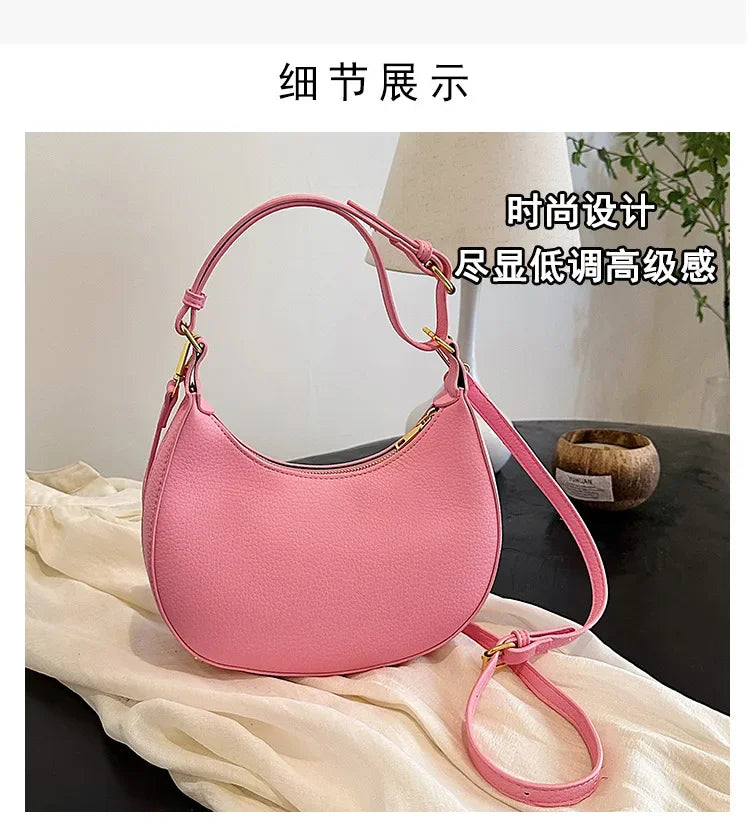 French handbag women bag semi-circular crescent single shoulder armpit bag fashionable commuting niche letter crossbody handbag