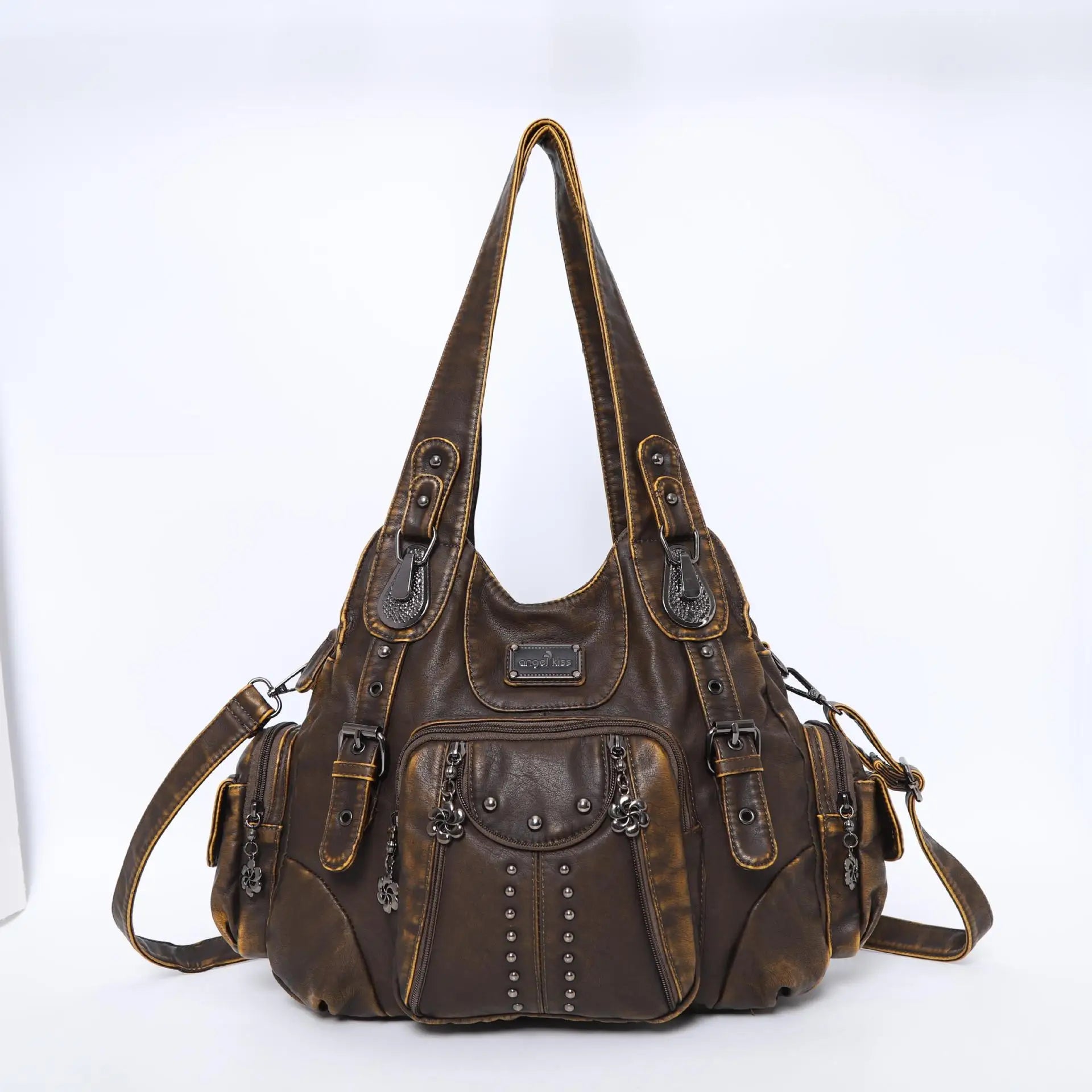 Angelkiss Women Bag Large Handbags Satchel Top-handle PU Shoulder Bag Vintage Dumpling Pack Multi-pockets Shoulder Bags Purse
