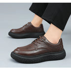 Trendy Men's Leather Shoes British Style Thick Bottom Casual Low Help Lace up Heightening Black Loafers Breathable Shoes