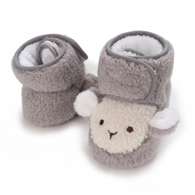 Cute Bear Baby Shoes Cartoon Soft Soled Snow Boots for Infant Boy Girl Autumn Winter Warm Thicken Plush Kids First Walkers 0-18M