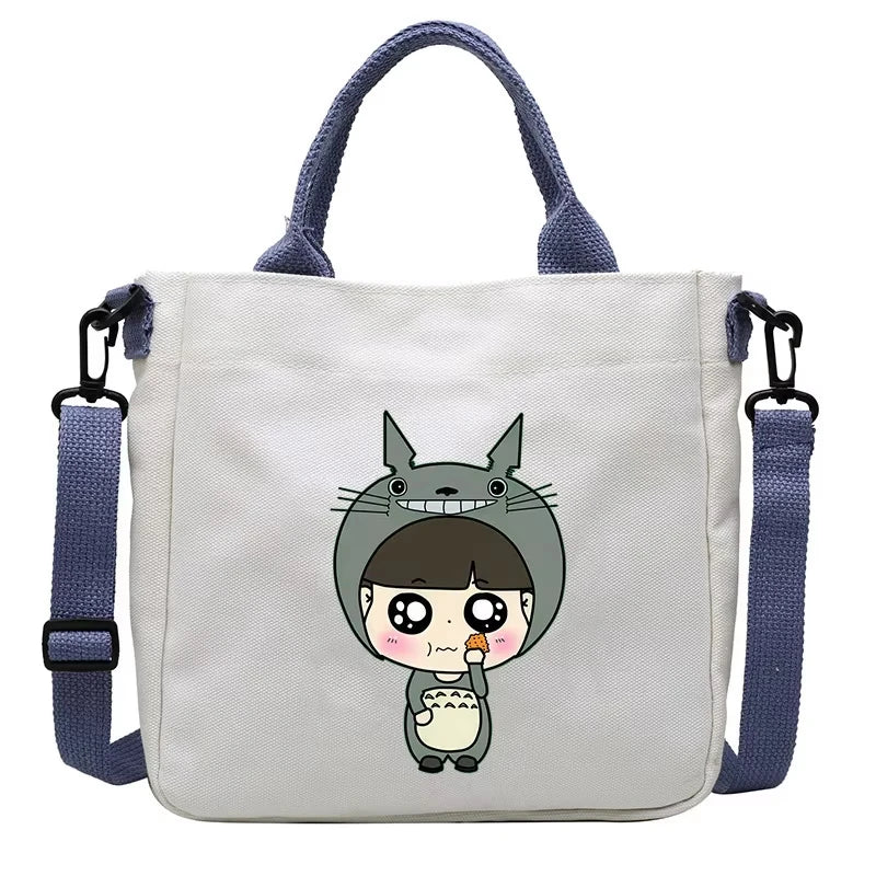 Cartoon Totoro Canvas Women Bag Boys Girl Simple Light Handbag Tote Bags Cute Cartoon Anime Crossbody Shoulder Packet Gift