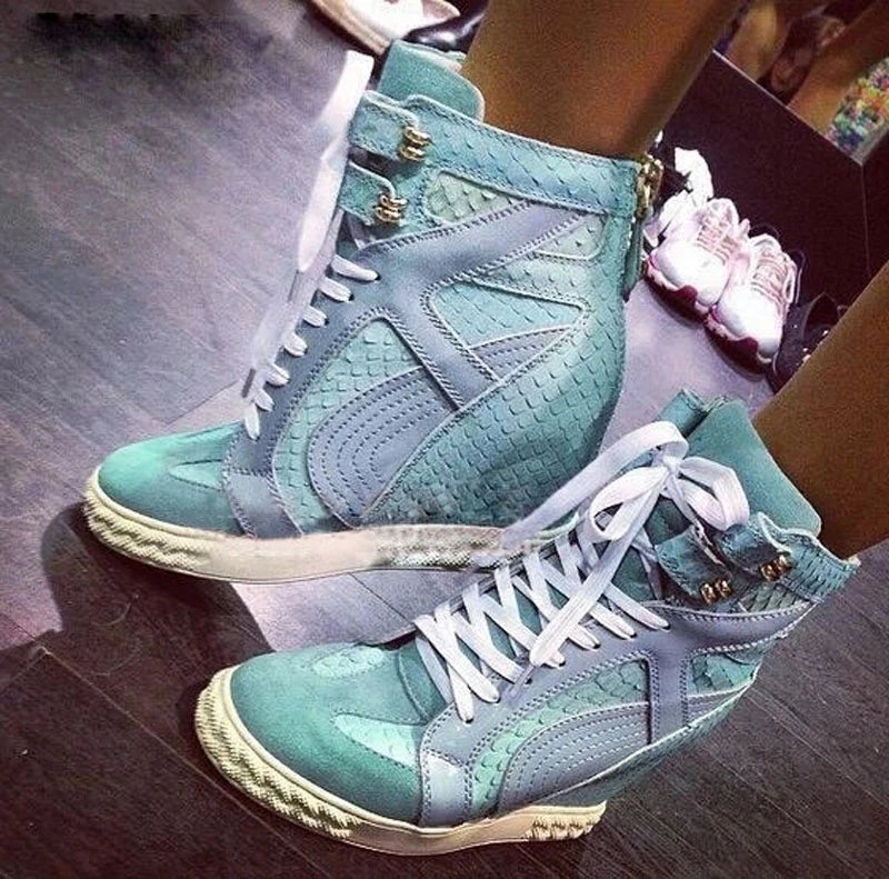 White Punk Style Women Shoes Lace-up heel height 8CM Platform Shoes Woman Real Leather Ankle Rock Boots Patchwork Woman Sneakers