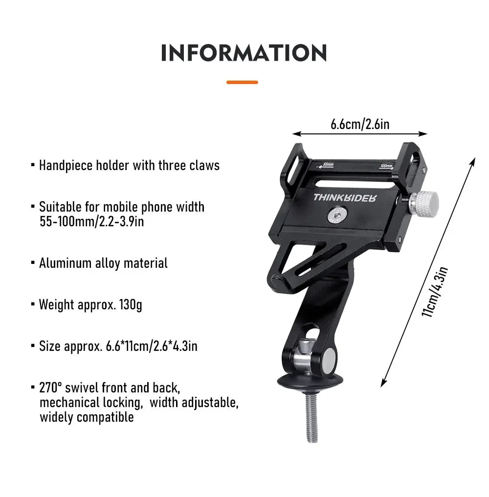 ThinkRider MTB Phone Mount Stand Bicycle Holder 270° Rotatable Aluminum Adjustable Bike Phone Holder Non-slip