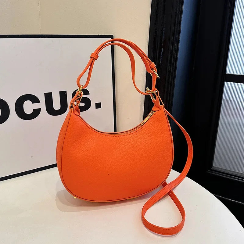 French handbag women bag semi-circular crescent single shoulder armpit bag fashionable commuting niche letter crossbody handbag