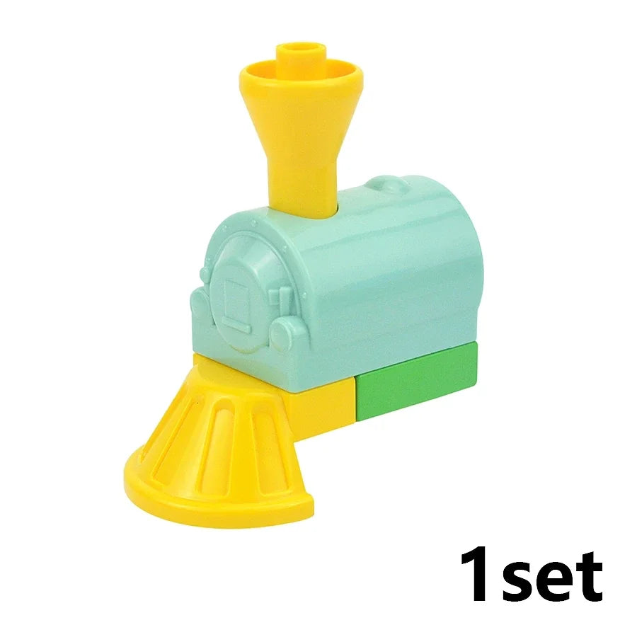Big Size Track Bricks Train Straight Curved Switch Railway City View  Large Building Bricks Wheel Bridge Toys Compatible Duploes