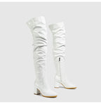 New Women's Long Boots Patent Leather Over The Knee Boots Sexy Womens Pumps Fashion Thick Heels Women Shoes Zlp Zapatos De Mujer